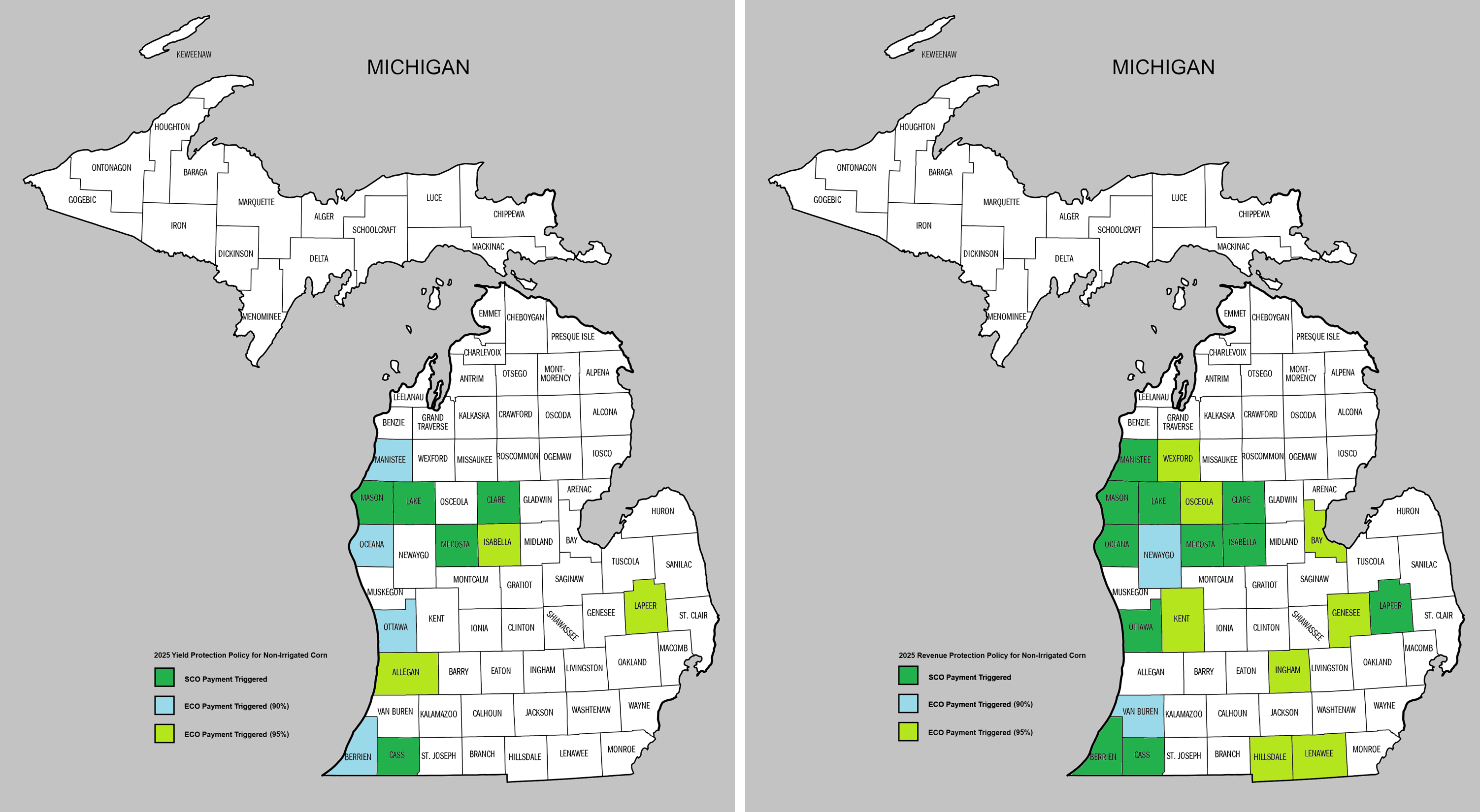 maps depicting the counties listed in the body text of this story